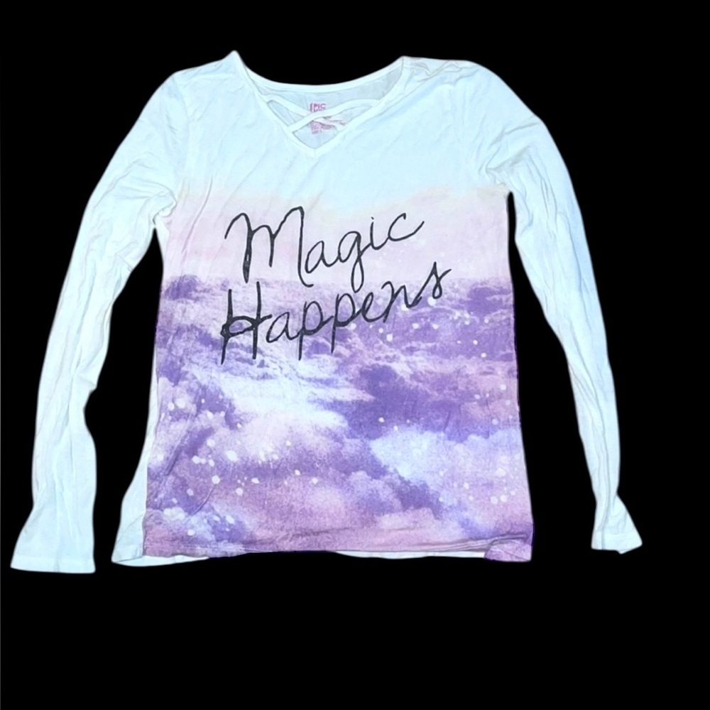 Epic Threads Magic Happens Purple and White Women's Long Sleeve Top Shirt sz L